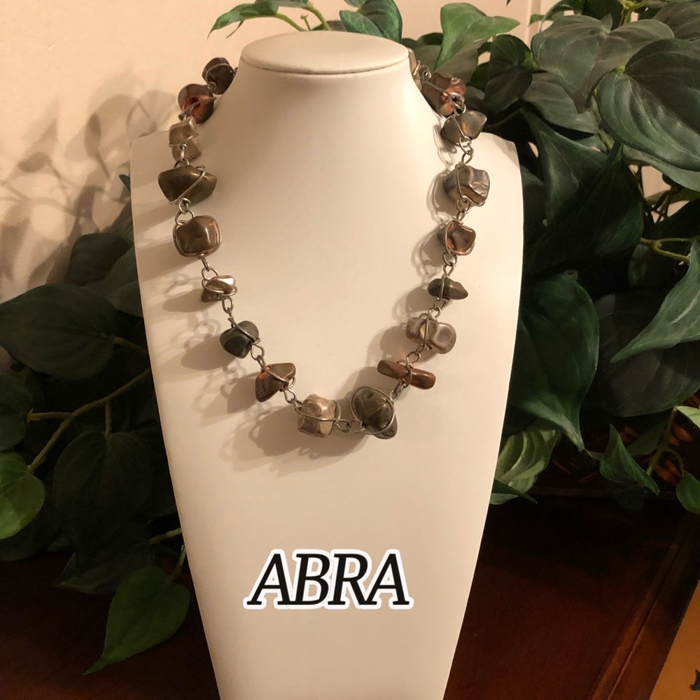 ABRA silver tone wire wrapped nugget necklace